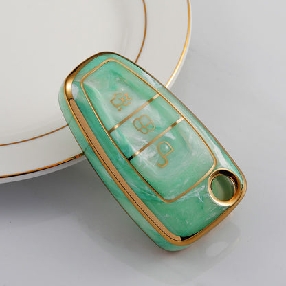 Carsine Ford Car Key Case Gold Inlaid With Jade Green / Key case