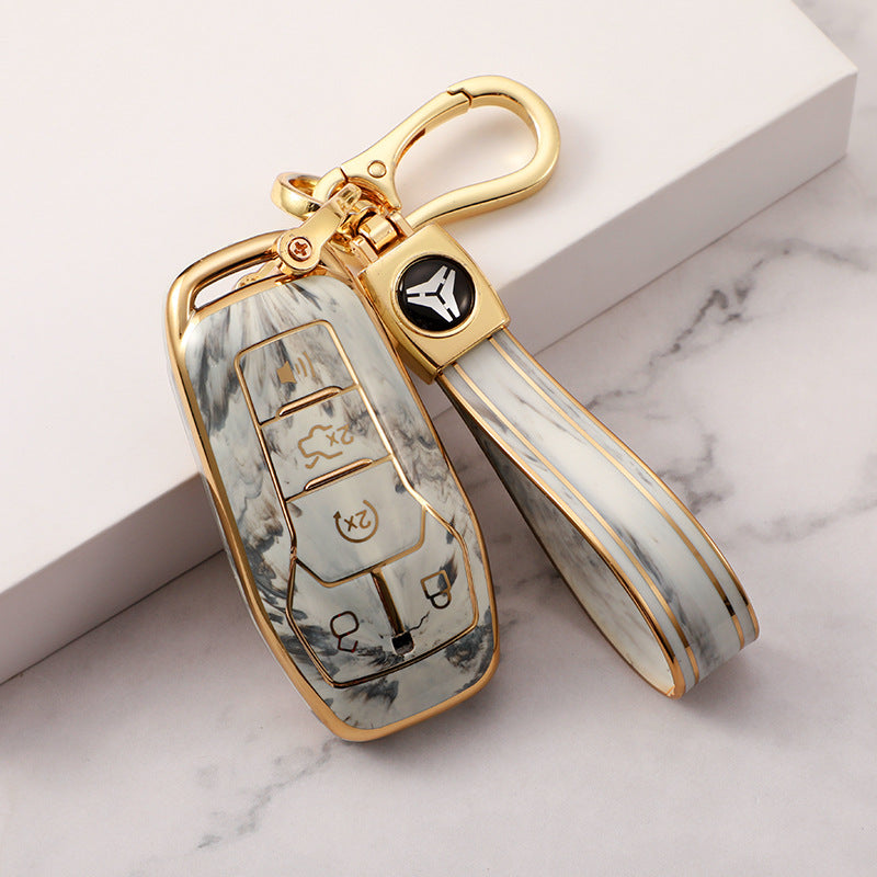 Carsine Ford Car Key Case Gold Inlaid With Jade Grey / Key case + strap