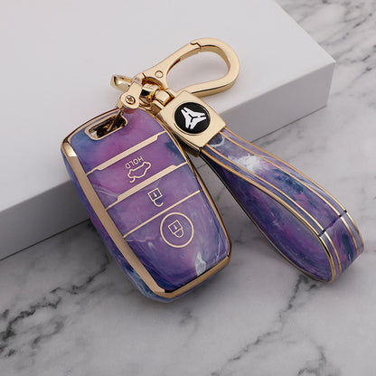 Carsine Kia Car Key Case Gold Inlaid With Jade Purple / Key case + strap