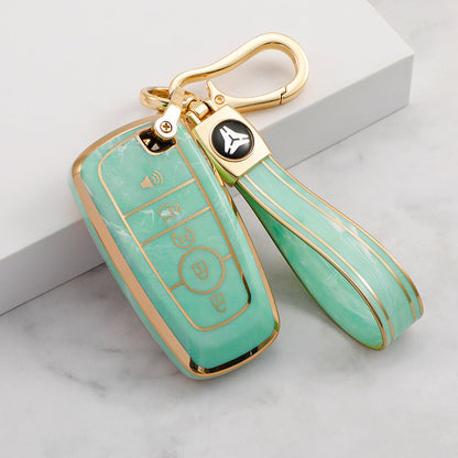 Carsine Ford Car Key Case Gold Inlaid With Jade Green / Key case + strap