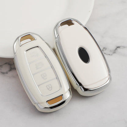 Carsine Hyundai Car Key Cover Silver Edge White / Key case