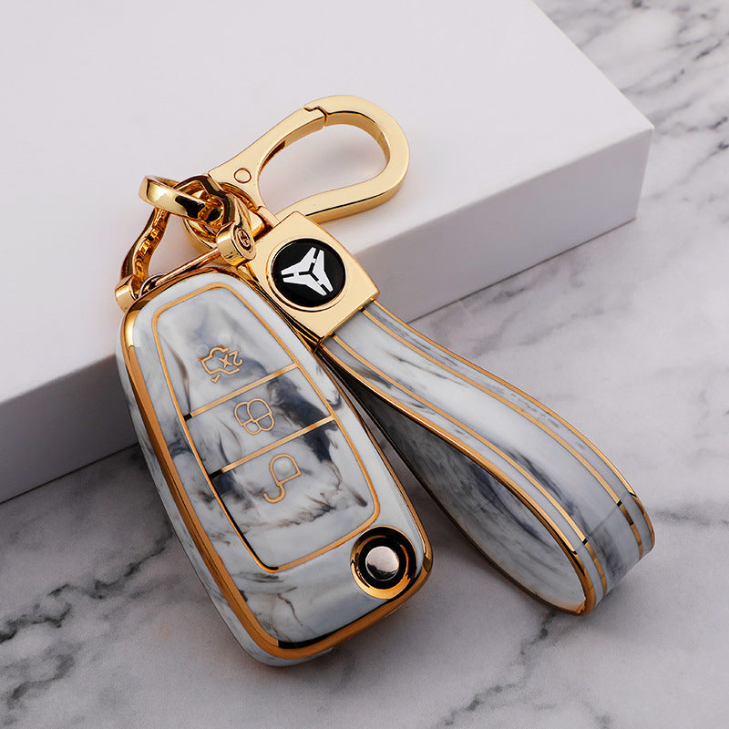 Carsine Ford Car Key Case Gold Inlaid With Jade Grey / Key case + strap