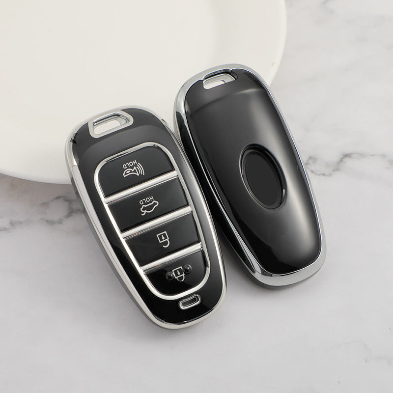 Carsine Hyundai Car Key Cover Silver Edge Black / Key case