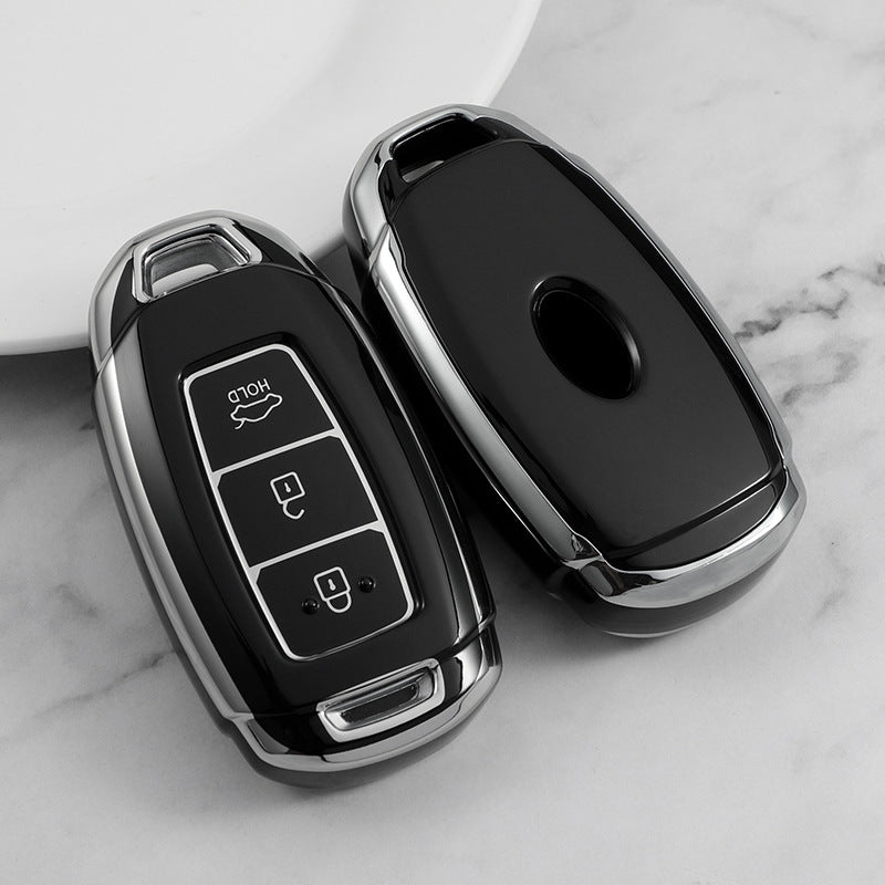 Carsine Hyundai Car Key Cover Silver Edge Black / Key case