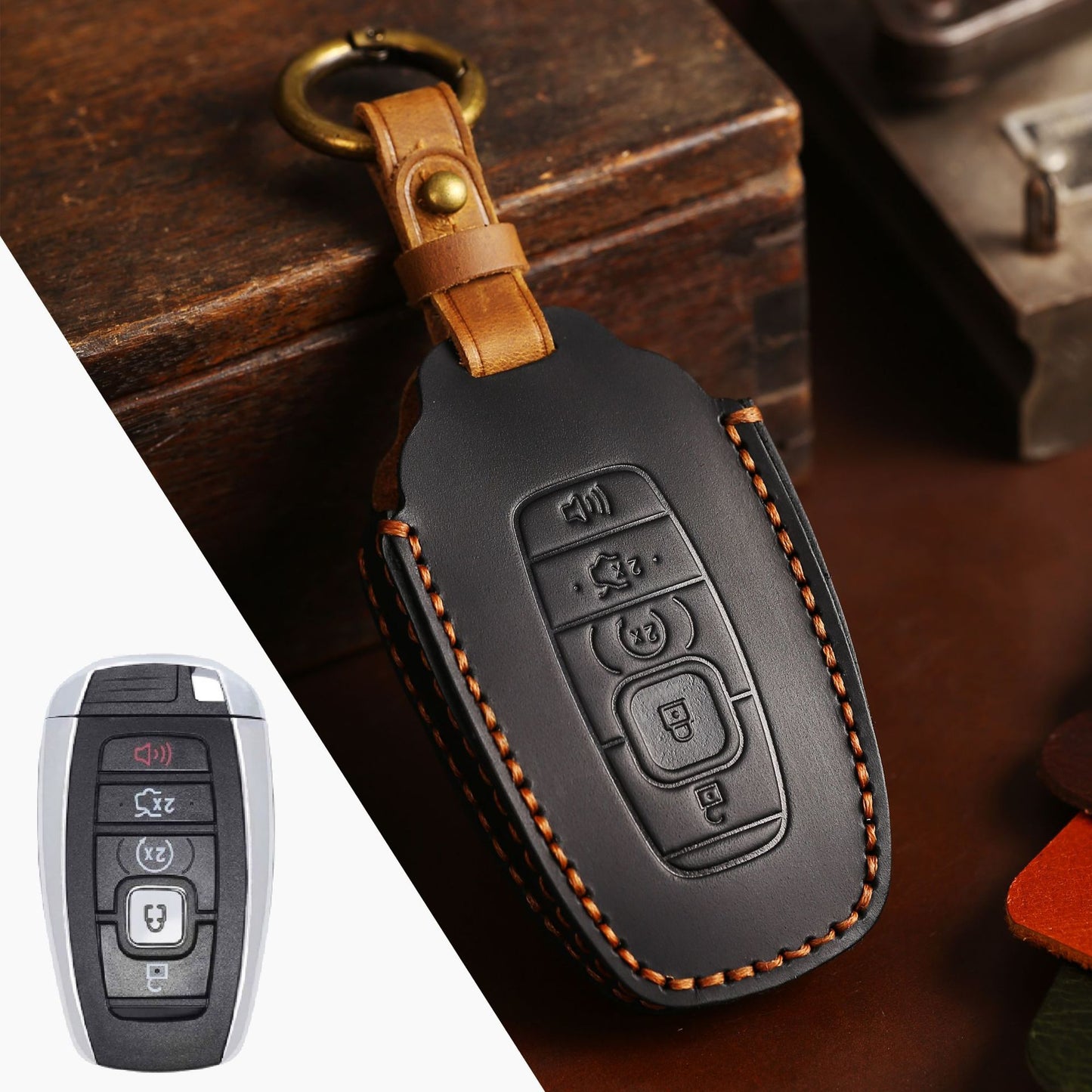 Lincoln Navigator Explorer Aviator Key Cover Leather Car Key Cover 5 Button