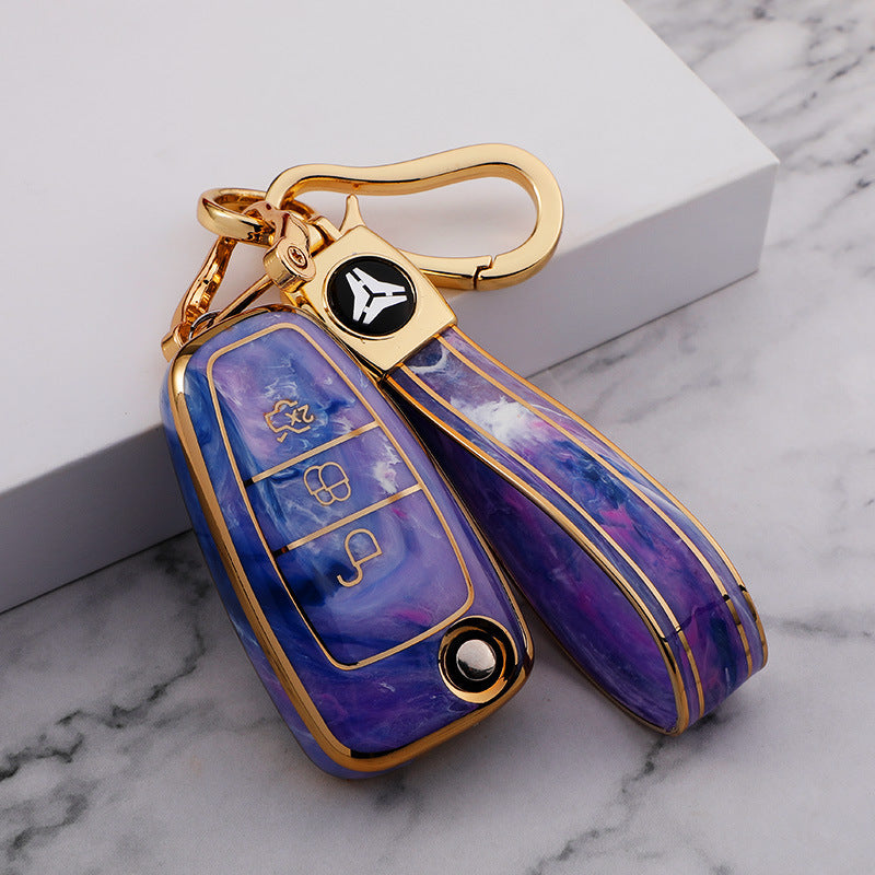 Carsine Ford Car Key Case Gold Inlaid With Jade Purple / Key case + strap