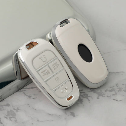 Carsine Hyundai Car Key Cover Silver Edge White / Key case