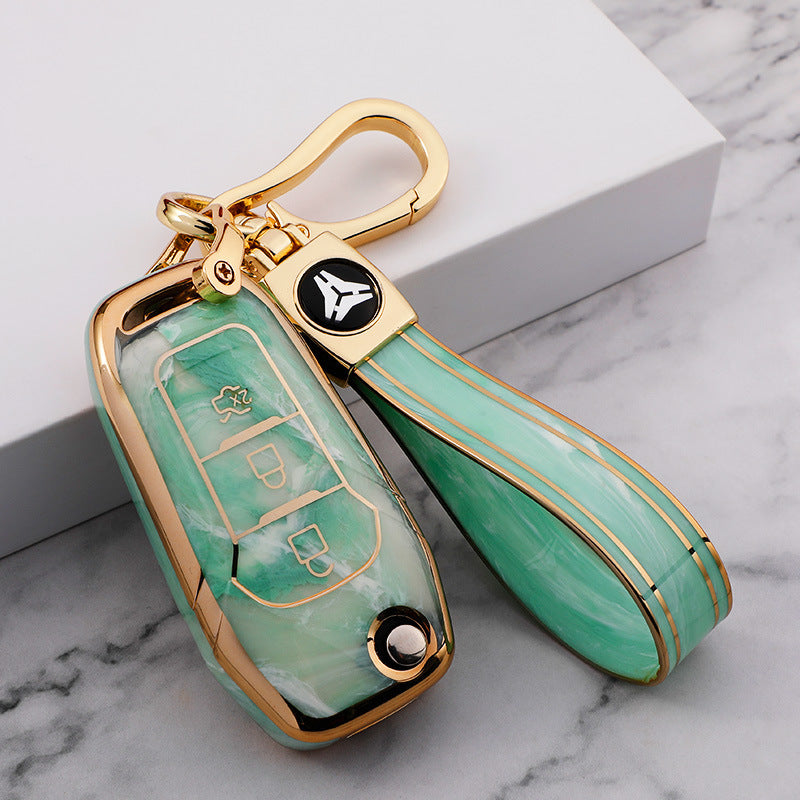 Carsine Ford Car Key Case Gold Inlaid With Jade Green / Key case + strap