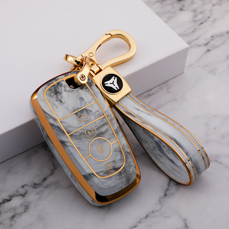 Carsine Ford Car Key Case Gold Inlaid With Jade Grey / Key case + strap