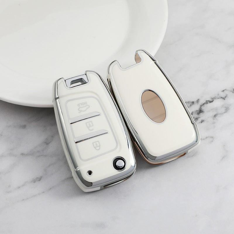 Carsine Hyundai Car Key Cover Silver Edge White / Key case