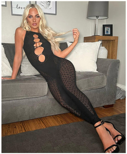 Sexy mesh see-through knitted lace hollow high waist tights