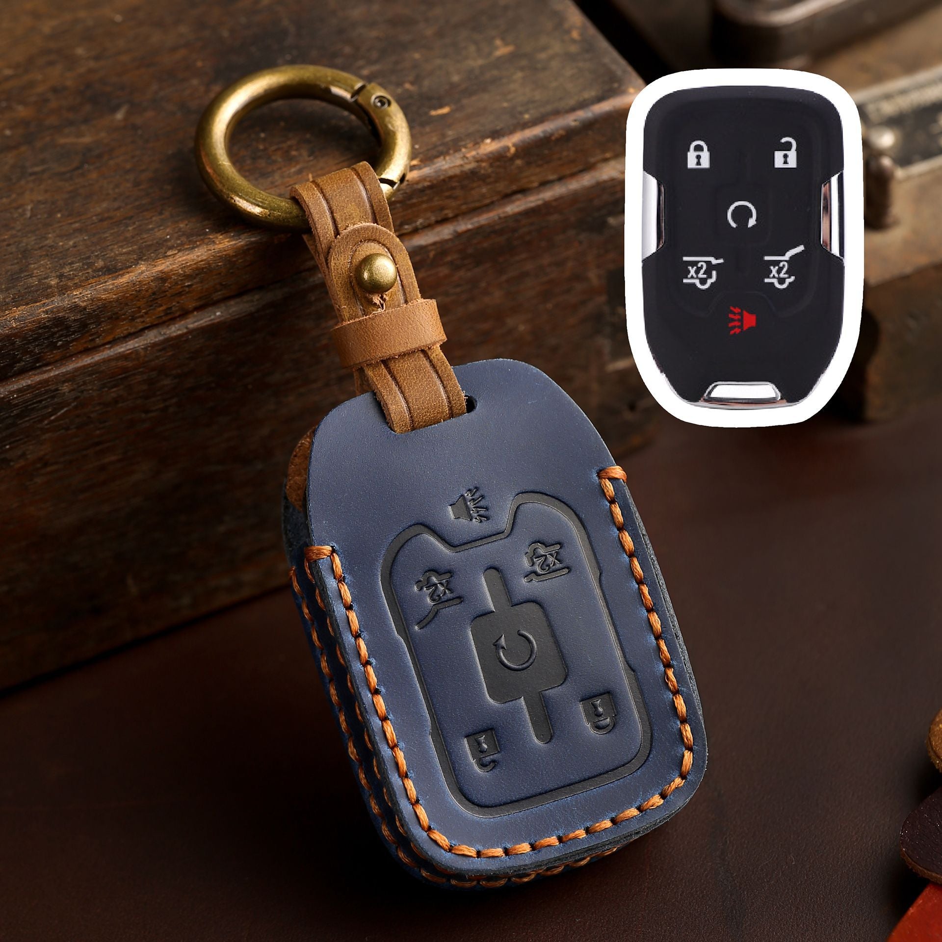 Étui de clé de voiture en cuir pour GMC Chevrolet (4, 5 ou 6 boutons)