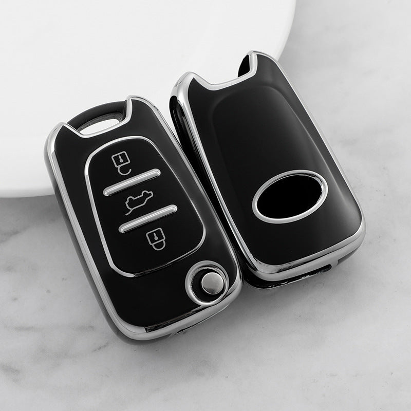 Carsine Hyundai Car Key Cover Silver Edge Black / Key case