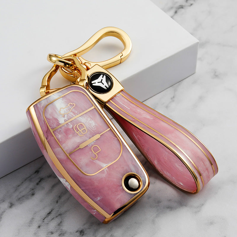 Carsine Ford Car Key Case Gold Inlaid With Jade Pink / Key case + strap