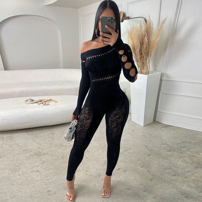 Sexy hot girl hollow one-piece high-elastic jumpsuit