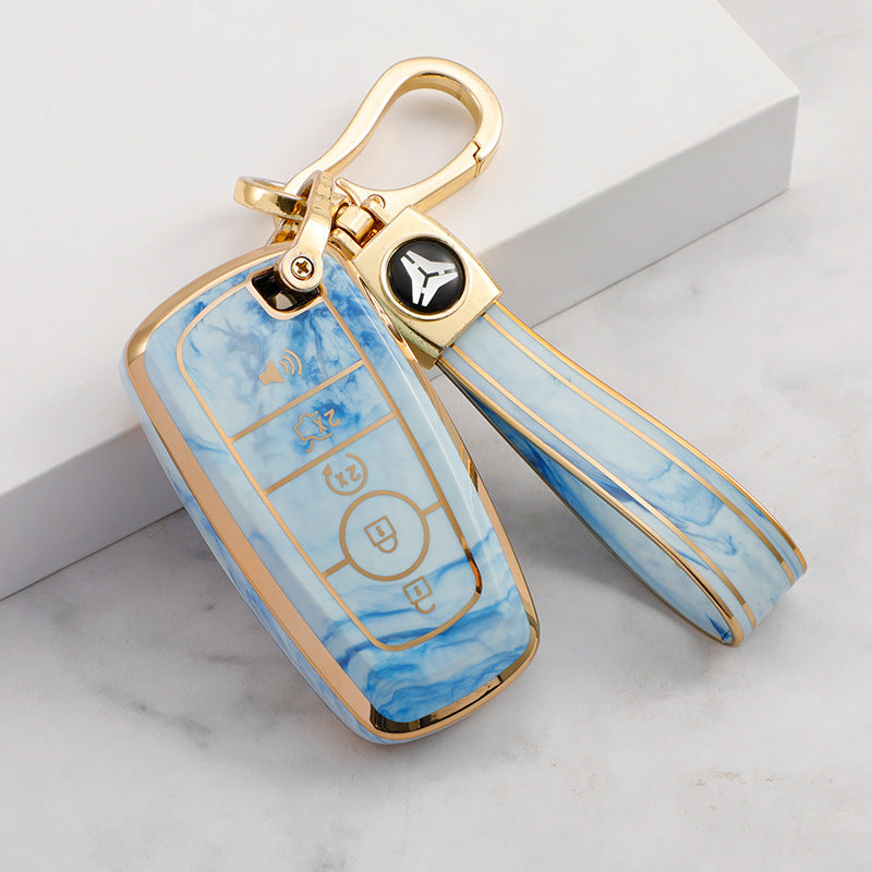 Carsine Ford Car Key Case Gold Inlaid With Jade Blue / Key case + strap