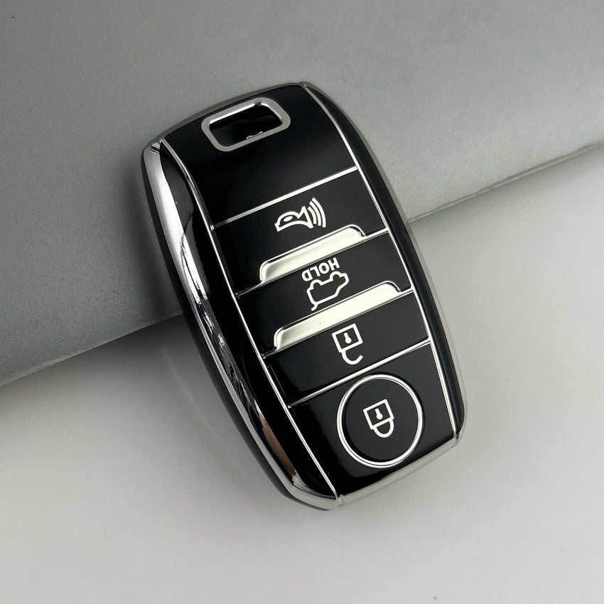 Carsine Kia Car Key Cover Silver Edge Black / Key case