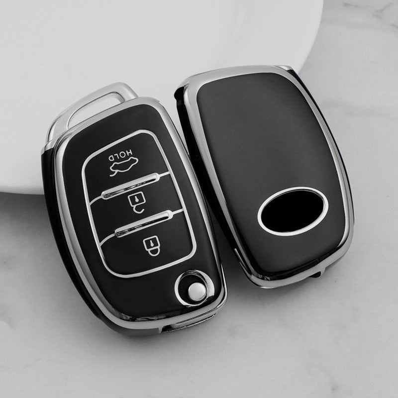 Carsine Hyundai Car Key Cover Silver Edge Black / Key case