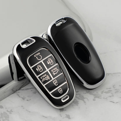 Carsine Hyundai Car Key Cover Silver Edge Black / Key case