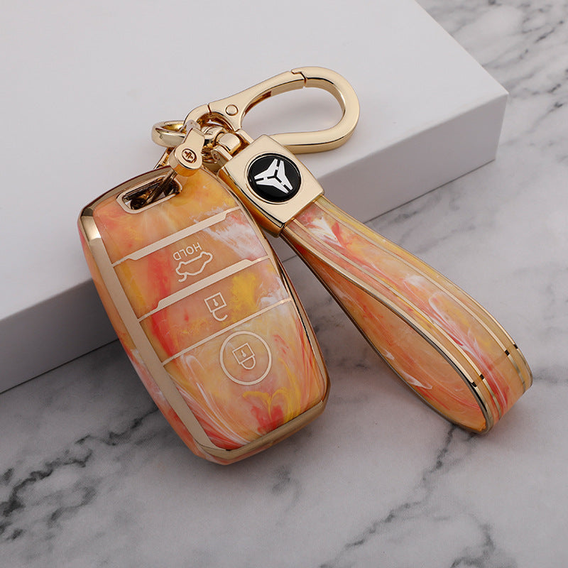 Carsine Kia Car Key Case Gold Inlaid With Jade Yellow / Key case + strap