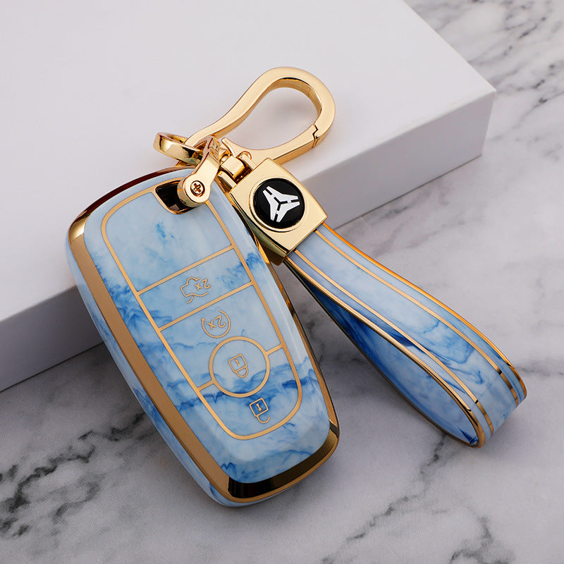 Carsine Ford Car Key Case Gold Inlaid With Jade Blue / Key case + strap