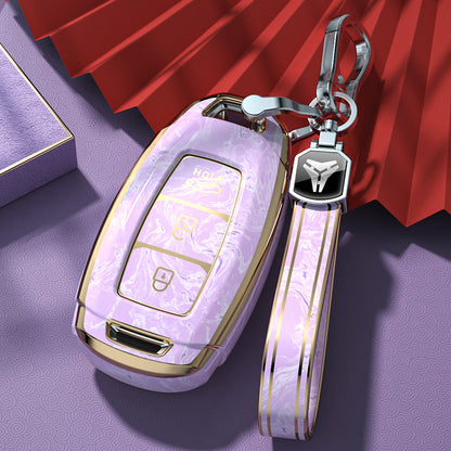 Carsine Hyundai Car Key Case Gold Inlaid With Jade Pink / Key case + strap