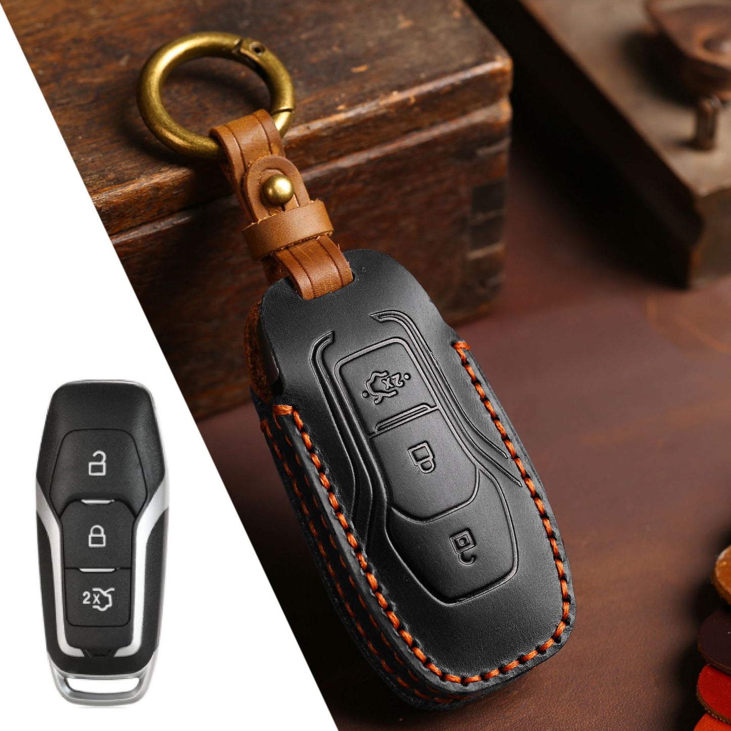 Ford Escort Mondeo EcoSport Edge Mustang Explorer Leather Car Key Cover 3,4,5 Button