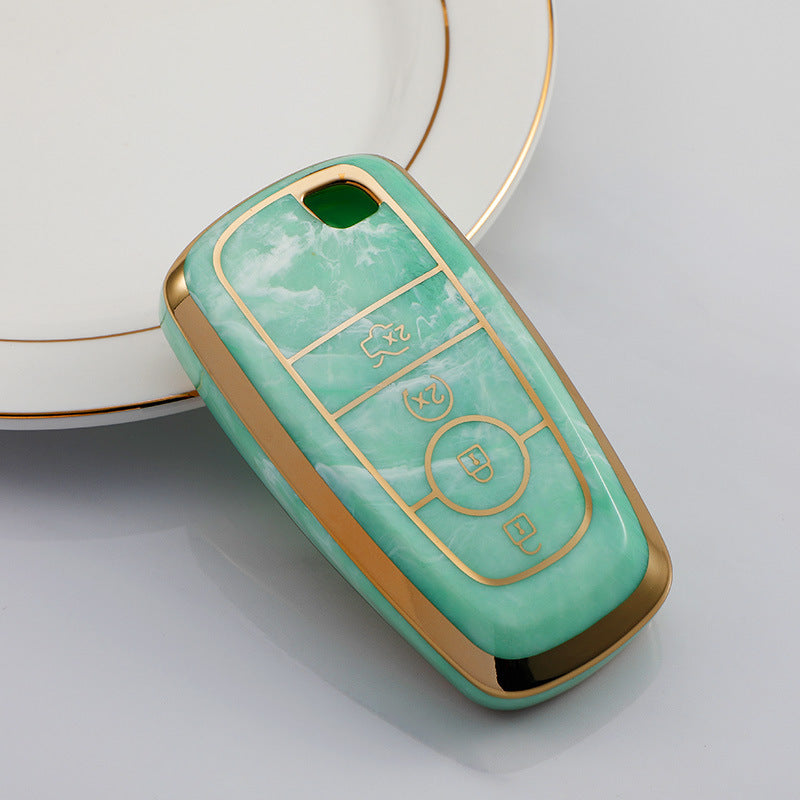 Carsine Ford Car Key Case Gold Inlaid With Jade Green / Key case