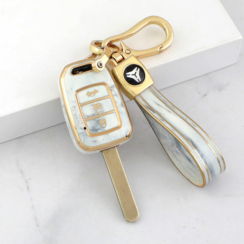 Carsine Honda Car Key Case Gold Inlaid With Jade Grey / Key case + strap