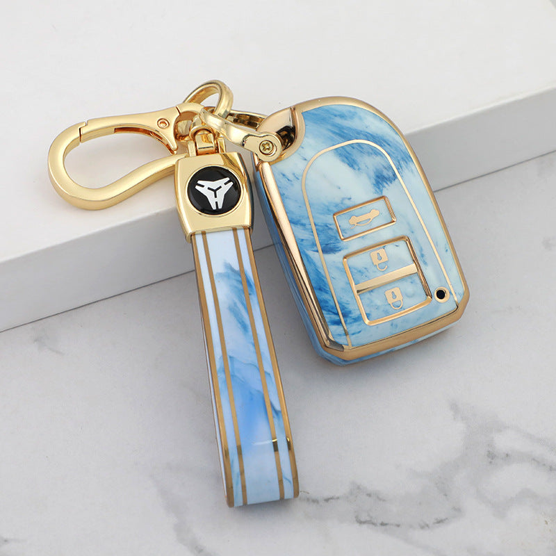 Carsine Toyota Car Key Case Gold Inlaid With Jade Blue / Key case + strap