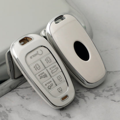 Carsine Hyundai Car Key Cover Silver Edge White / Key case