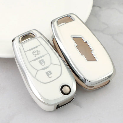 Carsine Chevrolet Car Key Cover Silver Edge White / Key case