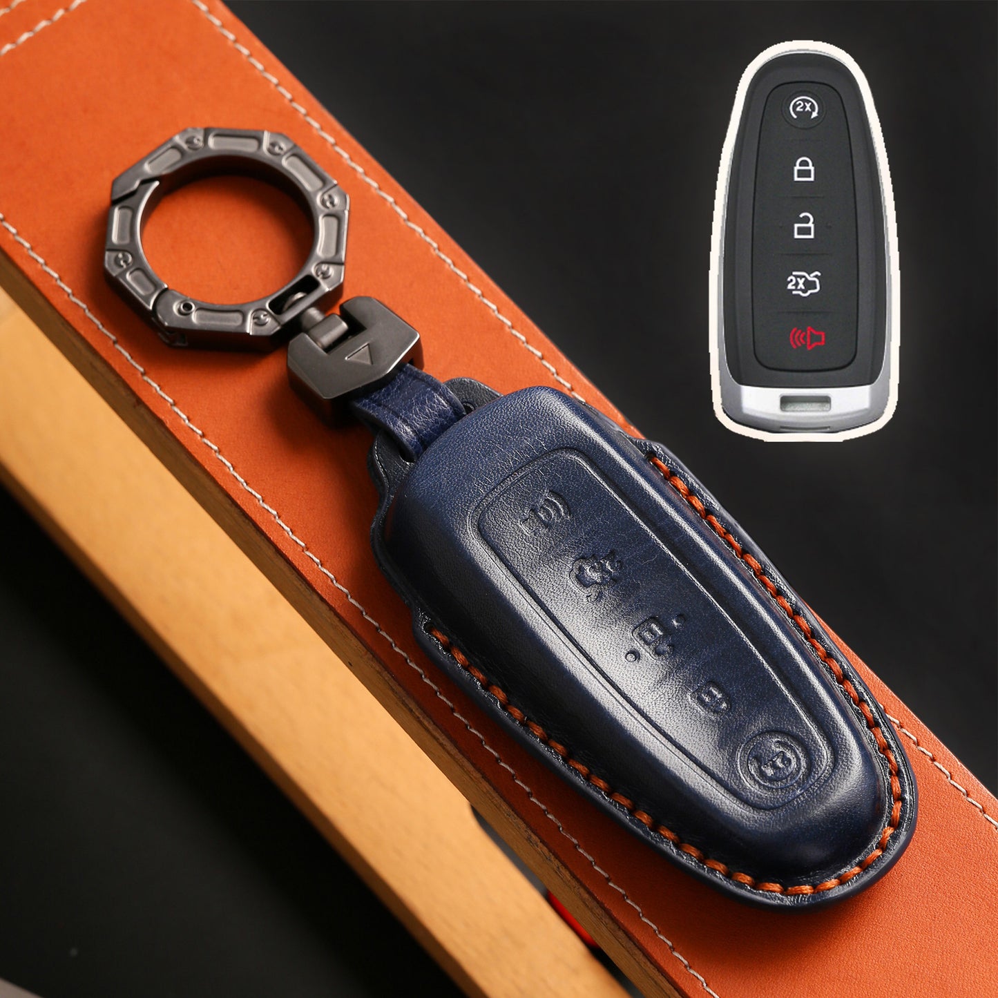 Ford Edge Explorer Lincoln MKT 2017 Navigator Leather Car Key Cover 4 Button