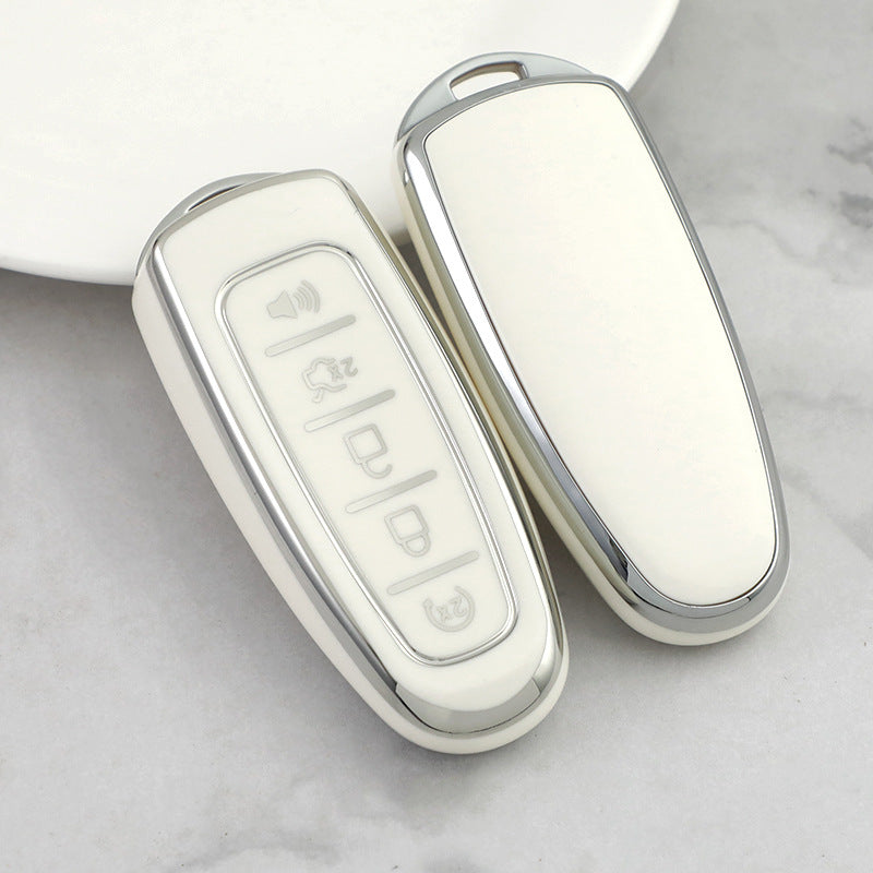 Carsine Ford Car Key Cover Silver Edge White / Key case