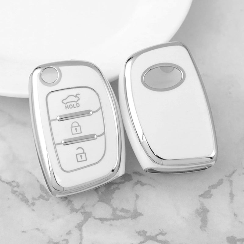 Carsine Hyundai Car Key Cover Silver Edge White / Key case