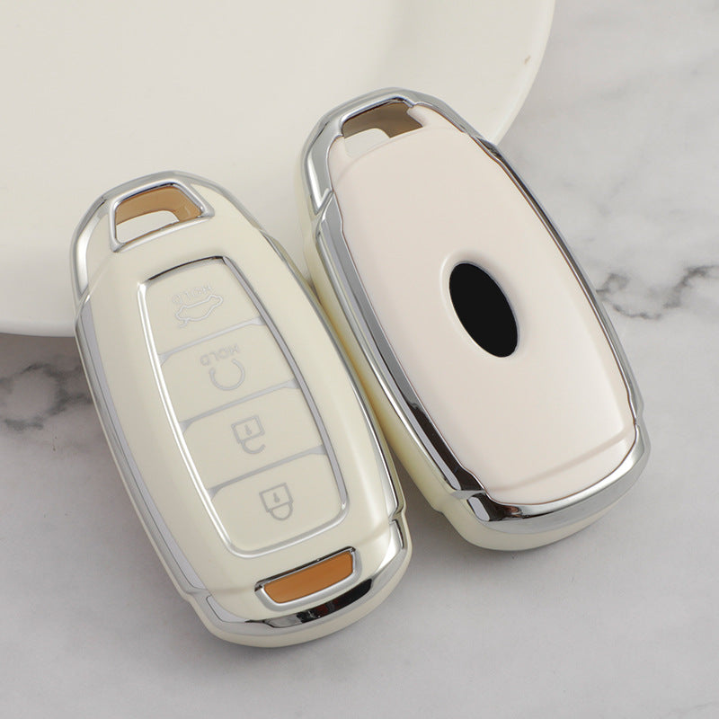 Carsine Hyundai Car Key Cover Silver Edge White / Key case