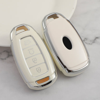 Carsine Hyundai Car Key Cover Silver Edge White / Key case