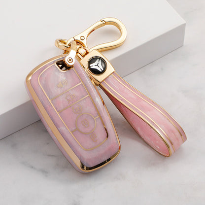 Carsine Ford Car Key Case Gold Inlaid With Jade Pink / Key case + strap