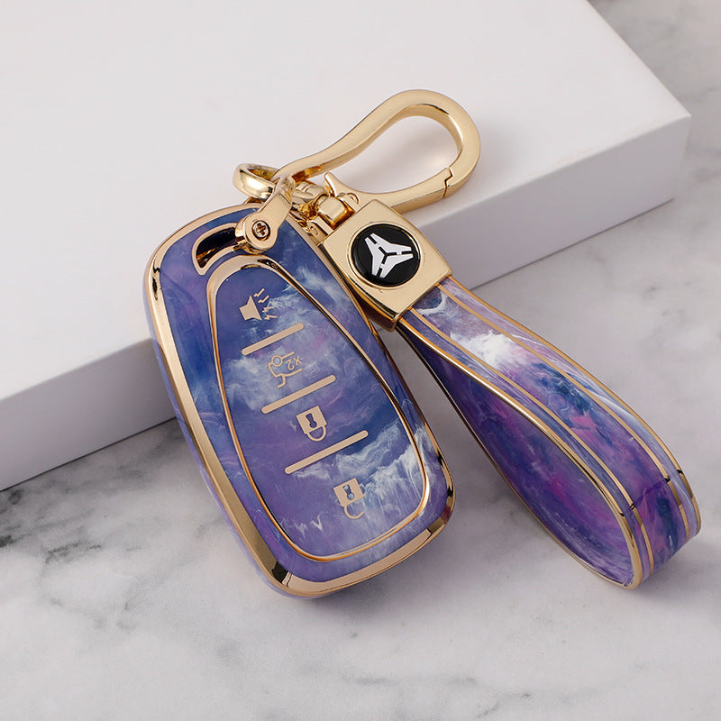 Carsine Chevrolet Car Key Case Gold Inlaid With Jade Purple / Key case + strap