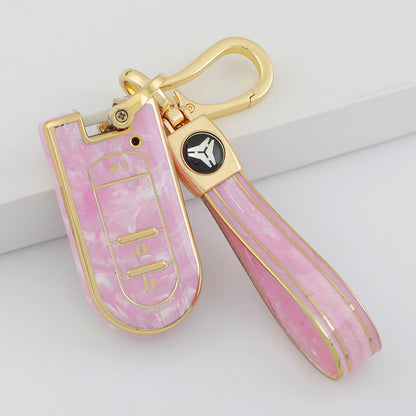 Carsine Toyota Car Key Case Gold Inlaid With Jade Pink / Key case + strap