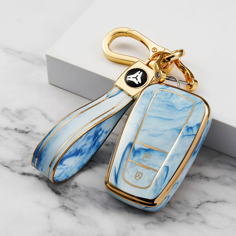 Carsine Toyota Car Key Case Gold Inlaid With Jade Blue / Key case + strap