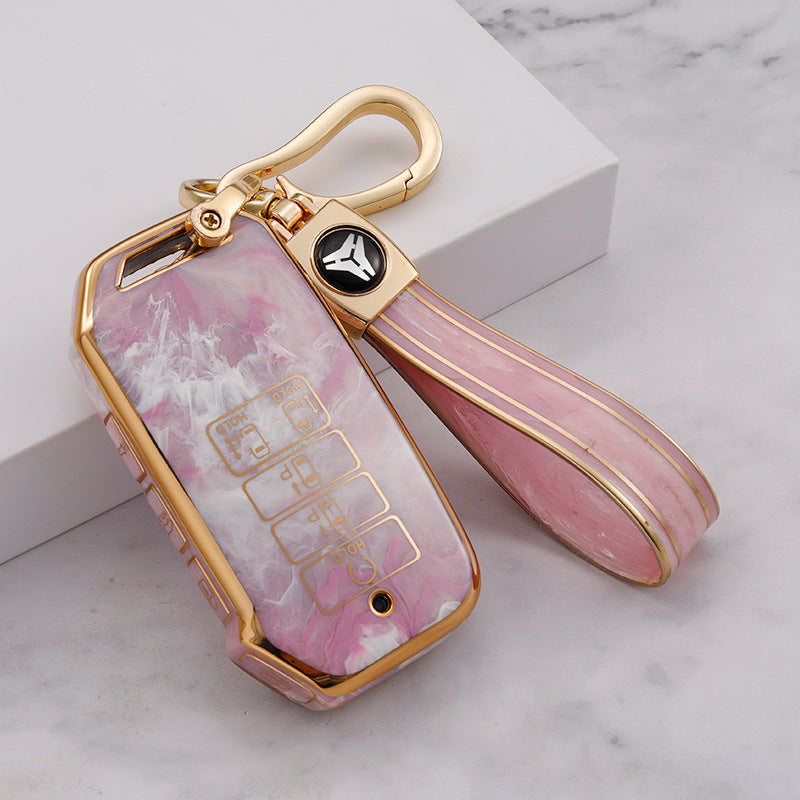 Carsine Kia Car Key Case Gold Inlaid With Jade Pink / Key case + strap