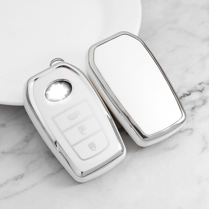 Carsine Toyota Car Key Cover Silver Edge White / Key case