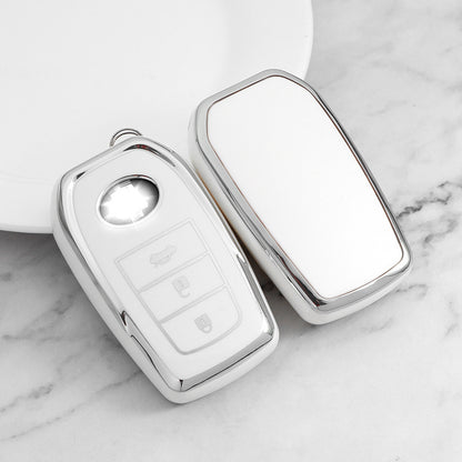 Carsine Toyota Car Key Cover Silver Edge White / Key case