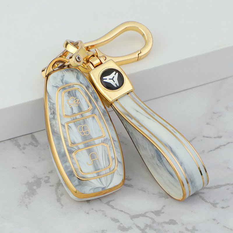 Carsine Ford Car Key Case Gold Inlaid With Jade Grey / Key case + strap