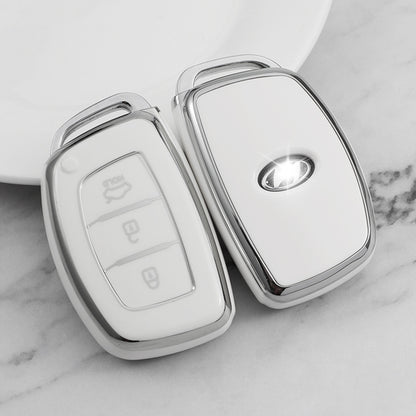 Carsine Hyundai Car Key Cover Silver Edge White / Key case