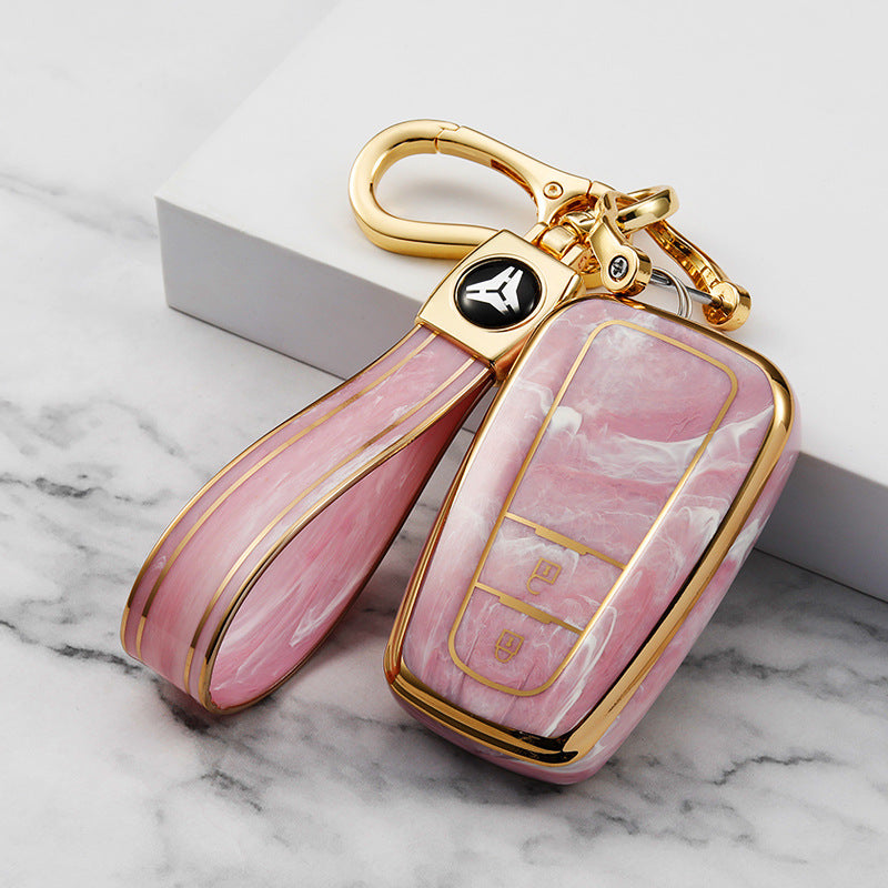 Carsine Toyota Car Key Case Gold Inlaid With Jade Pink / Key case + strap