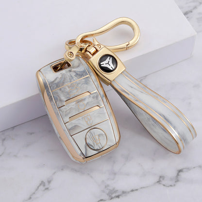 Carsine Kia Car Key Case Gold Inlaid With Jade Grey / Key case + strap