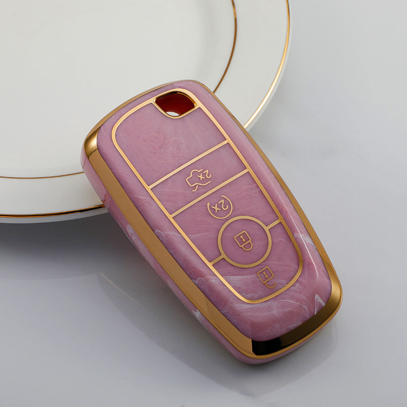 Carsine Ford Car Key Case Gold Inlaid With Jade Pink / Key case