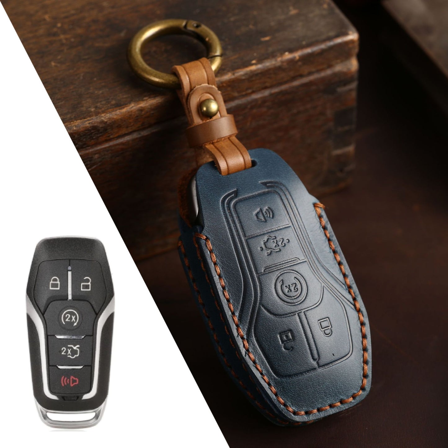 Ford Escort Mondeo EcoSport Edge Mustang Explorer Leather Car Key Cover 3,4,5 Button